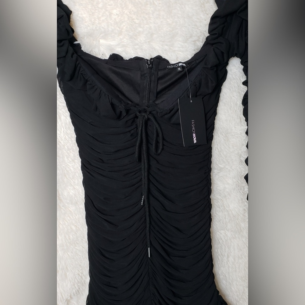 Fashion Nova You’re A Lucky One Black Off-Shoulder Mini Dress Size Medium NWT - Picture 7 of 13